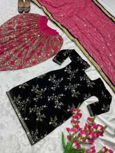 [PRE-ORDER]New Designer Party Wear Velvet Sequence With Embroidery Top & Dhoti Salwar With Dupatta (ETA:2023-06-01)15 DAYS DELIVERY