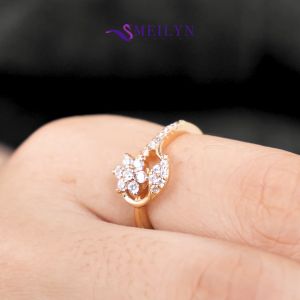 MEILYN Cincin Emas Motif Daun Rose Simple Aksesoris
