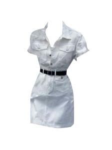 ชุดเดรสยีนส์ทรงเอเข้ารูปสไตล์เกาหลีสำหรับผู้หญิงไซส์ใหญ่ในช่วงฤดูร้อน ดีไซน์กระเป๋าหลายช่อง ชุดทำงาน เอวเข้ารูป กระโปรงสั้น