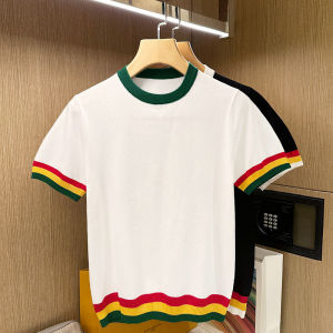 Áo Thun Nam Tay Ngắn Sọc Màu Khối Thời Trang Thanh Lịch Mùa Hè 2025 Áo Thun Nam Cổ Tròn Thoáng Khí