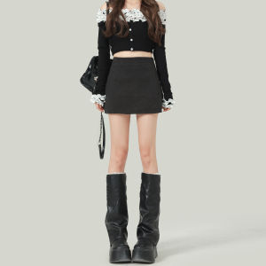 Korean Style High Waist Casual Woolen Mini Skirt Womens Winter 2025 Slimming Short A-Line Skirt Pants Ladies Fashion