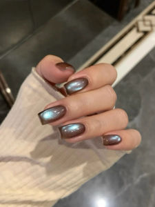 Moon2025 ฤดูใบไม้ร่วง/ฤดูหนาวใหม่ นิ้วมือสีน้ำเงินสีน้ำตาลเมล็ดถั่ว ชุบสีส้ม ทำด้วยมือ ติดได้หลายครั้ง แผ่นเล็บสีน้ำเงิน