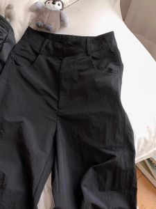 Quần Ống Rộng Cạp Cao Nhanh Khô Phong Cách Mỹ Cổ Điển Màu Đen Mỏng Mùa Hè Quần Dài Rộng Rãi Dài Đến Sàn Cho Nữ