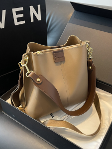Versatile Trendy Womens Bucket Bag Shoulder Crossbody Bag Magnetic Buckle Closure Soft PU Leather Casual Handbag