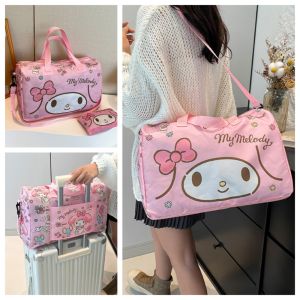DYJKOUG My Melody Hangyodon Short-haul Bag Kitty Cat Cinnamoroll Kuromi Travel Luggage Handbag Sweet Nylon Folding Travel Bag Outdoor