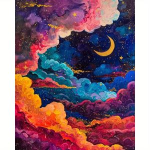 Colorful Clouds and Moon Paint By Numbers For Adults Handpainted Number Drawing Coloring Wall Art Living Room Decor