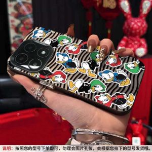 Creative Cartoon Donald Duck Wave Pattern Phone Case for Redmi K80 Full Cover Shockproof Silver Color Hard Shell Fashionable Girl Heart