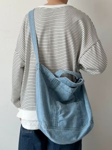 Mori Artistic Denim Shoulder Bag Female Lightweight and Large Capacity Student Class Schoolbag Male Japanese Crossbody Bag Handbag