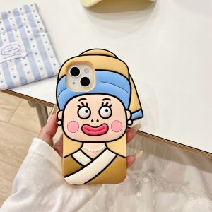 Cartoon Blue Yellow Headscarf Girl Phone Case Silicone Soft Shell iPhone 17 16 pro Max 15 14 Anti-Fall Protection Cover 13 Cute Edge Design