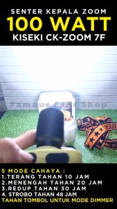 Senter Kepala KISEKI CK-ZOOM 7F Lensa ZOOM Loreng Terbaru Tahan 30 Jam Daya 100 Watt Baterai 3000mAh Tahan Air Dan Benturan Ready Cahaya Kuning Dan Putih Cas USB Tipe-C Headlamp | Headlight LED Rechargeable | FAMOUS STAR SHOP