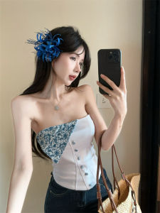 GUZILIAN | French Style Irregular Strapless Vest Womens Inner Wear Beautiful Back Design Slim Fit Base Shirt Outerwear Short Length