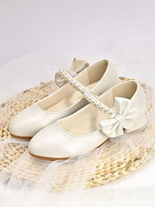 Girl High Heels Kids Princess Little Leather Shoes 2023 Spring & Fall New Velcro White Soft Bottom Baby Flats