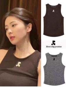 Street Style Knitted Vest Casual High Waist Sleeveless Elastic Slim Fit Womens Outerwear Short Length Letter Pattern