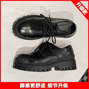 Paris Derby Shoes Thick Sole Special-Interest Design Hidden Heel Casual Leather Shoes Men Black British Fancy Big Head Shoes