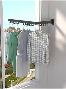 Wall Mounted Clothes Hanger Rack Retractable Clothes Drying RackSpace-Saver Foldable Stainless Steel Laundry Drying Rack on Wall