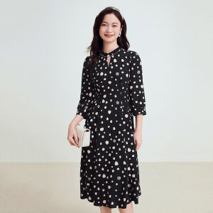 Koradior | Autumn Elegance Fitting Mulberry Silk Flower Print Dress