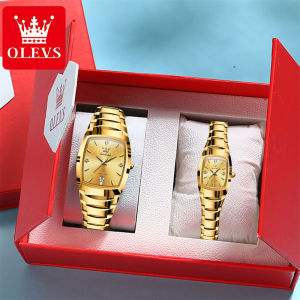 OLEVS | OLEVS 7006 Gold Tungsten steel Watch for Men Women Luxury He and Her Watch Set Square Dial Couple Watch TOP Brand Wristwatch Man