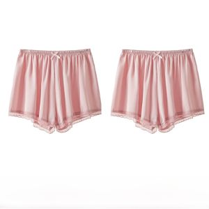 MiiOW | กางเกงขาสั้นผ้าไหมน้ำแข็งหลวมๆ สำหรับผู้หญิง กางเกงขาสั้นทรงหลวมสบายๆ สำหรับใส่ในบ้านและกลางแจ้ง ป้องกันแสงแดด ดีไซน์ขอบลูกไม้ ระบายอากาศได้ดี