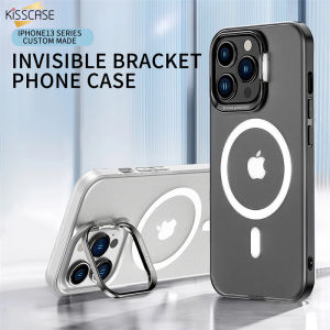 KISSCASE Kim loại Chân Đế Trường hợp cho iPhone 14 ProMax 13 12 Ống Kính Máy Ảnh Khung Giá Đỡ Đứng Magsafe Sạc Không Dây Mờ Mờ Bao