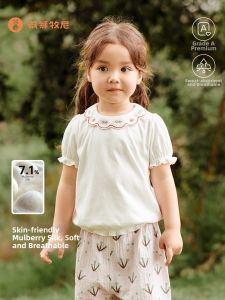 Wismorni | Summer Outing Child Tshirt Lace Collar Mulberry Silk