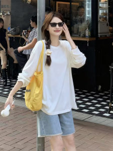 Leisure Loose-Fitting Pure Cotton T-Shirt Long Sleeves Slim Fit Versatile Basic