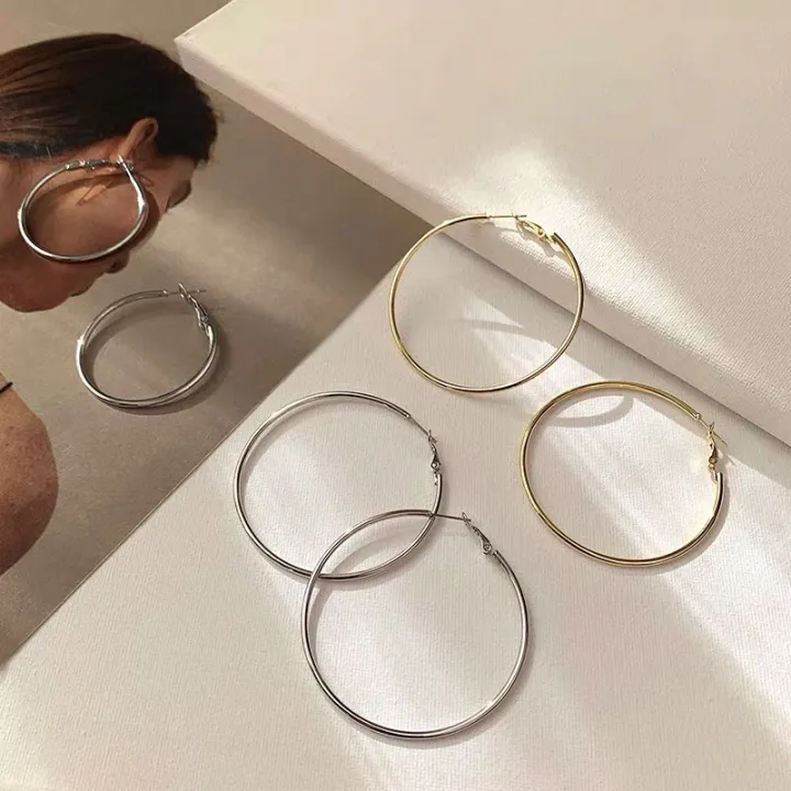 Ready Stock Big Small Circle Hoop Gold Silver Black Women Metal ...
