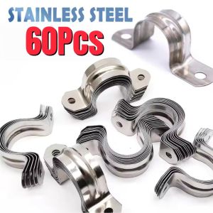 60Pcs 304 Stainless Steel Heavy Duty Pipe Saddle Clamps U-Shaped Pipe Clamps Saddle Clamps Two Hole Strap Tension Clips
