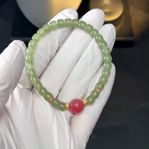 TIMESWIND Authentic Natural Jade Green Barrel-shaped Beads Agate Bracelet for Fashion Women Jewelry Gift with Certificate.
