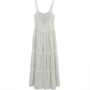 Elegant French Style Floral Print Maxi Dress Womens Summer Sleeveless High Waist A-Line Gown Red Dot Collection 2025 New Arrival