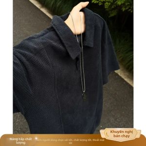 ZHUOCAN | Áo Polo Mỏng Thoáng Khí Màu Xanh Dài Tay Hè