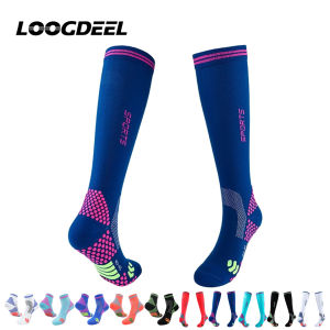 LOOGDEEL Professional Hiking Cycling Elastic Sports Socks Compression Running Socks Terry Sole Mesh Silver Badminton Socks