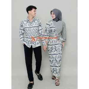 MARLINE DRESS TENUN WHITE SET COUPLE RAYA / GAMIS COUPLE LEBARAN / COUPLE KONDANGAN / COUPLE TENUN ETNIK / BAJU COUPLE PESTA / BAJU COUPLE HARI RAYA