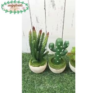 Tanaman Hias Artificial Latex Sukulen Kaktus Pot Batu Lumut Mini Hiasan Meja Kantor