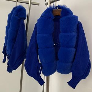 OFTBUY Faux Fur Coat Sweater Women Spring Autumn Oversized Cropped Cardigan Female Fake Fur Jacket Knitted Solid Short Knitwear