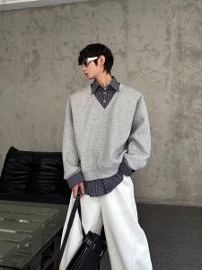 Casual Loose Fashionable Patchwork Sweatshirt Spring Season High-End Feeling Top for Teenagers Pure Color Shirt Collar