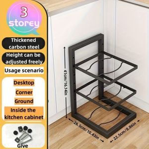 Adjustable Pot Rack Organizer Kitchen Stainless Steel Pot Storage Rack Multi-Layer Household Pot and Pan Organzier for Kitchen