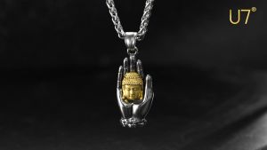 Kalung Tangan Kepala Buddha / Vintage Hand Palm Buddha Pendant Necklace / Kalung Buddha Pria Wanita Kalung Liontin Tangan Palem Perhiasan Kepercayaan Buddha Bodhisatva / Om Mani Padme Hum - Peaceful Life Amulet / Safety Necklace Charm Buddhist top quality - Lazada