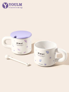 Cốc Cà Phê Gốm Sứ Tráng Men Dưới Nước Hoa Quả Tươi Cho Văn Phòng Cốc Đựng Nước Có Nắp Và Thìa Dung Tích 400ml Cốc Tròn