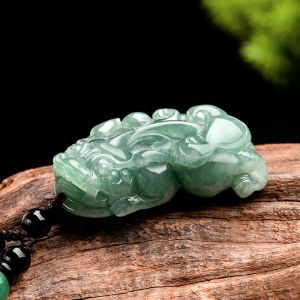 Natural Green A-grade Jade Ruyi PIXIU Three-d Carved Pendant Men Women Necklace with Certificate