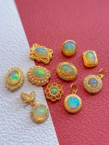 925 Sterling Silver Gold Plated Pendant Beads Opal Beans Spacer Beads Fire Rainbow Color Fresh out Fashion Jewelry Accessories