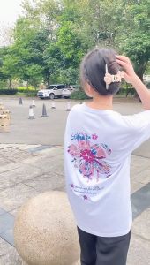 【Ready Stock】White Trendy Floral Couple Leisure T-shirt Lovely Cute Stylish Lover Tops Tee Shirt Men Women Short Sleeve