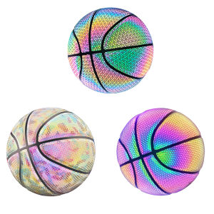 Colorful Holographic Reflective PU Leather Ball Cool Night Glowing Basketball