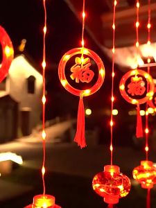 Dây Đèn Led Lồng Đèn Chữ Phúc Đỏ Thả Rèm Có Chế Độ Nháy Trang Trí Dịp Tết Khai Trương.....