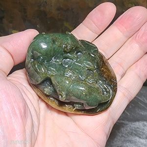 Type A Jadeite light green light yellow with "Jade skin" Rats & Coins palmstone small display (with certificate) 翡翠A货带原玉皮浅绿淡黄双鼠运财把件小摆设(带证书)