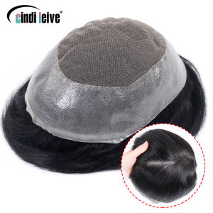 7x9 Australia Base Toupee Lace With PU Toupee Man #1B Male Wig Human Hair Toupee Mens Replacement Systems Unit Wig 90% Density