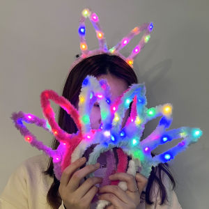 🔥ห่วงคาดผมไฟ LED หูกระต่ายผ้ากำมะหยี่ LED สำหรับผู้หญิงอุปกรณ์งานเลี้ยงโคมไฟเครื่องประดับผมผ้าคาดผมเรืองแสง
