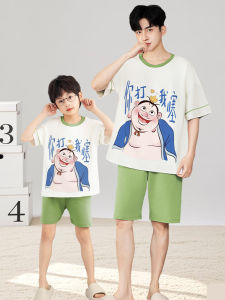 Bộ Đồ Ngủ Cotton Pha Trộn Cho Bố Và Con Trai Mùa Hè Tay Ngắn Thoải Mái Thoáng Khí in Họa Tiết Hoạt Hình Cho Bé Trai