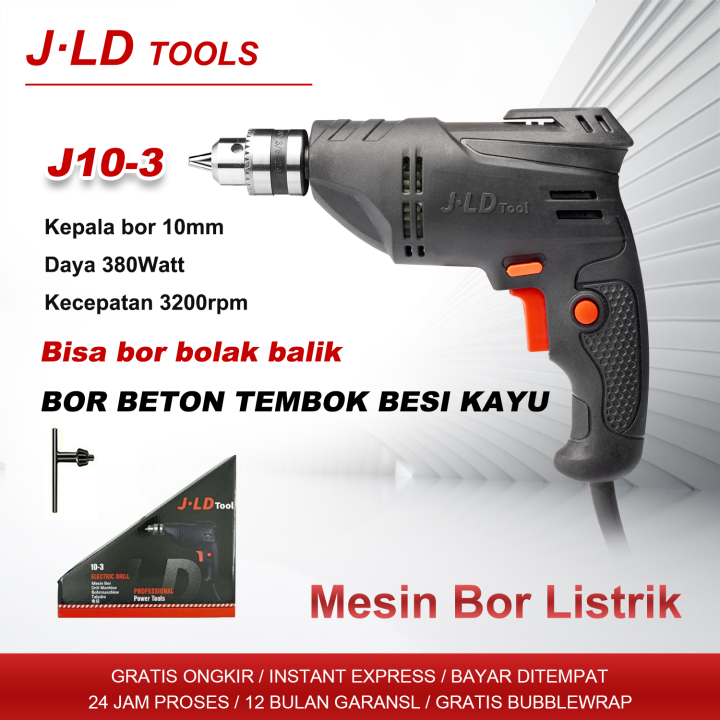 JLD Mesin bor listrik 10mm bor tangan listrik 380Watt Bor bolak balik