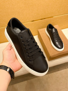 Lu Mens Casual Shoes Breathable Leather Black Trendy Flat Heel round Toe Rubber Bottom Comfortable Soft Leather Shoes