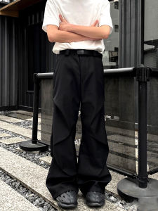 Quần Tây Gấp Cleanfit Màu Đen Cho Nam Mùa Hè Mỏng Kiểu Mỹ Quần Dài Ống Rộng Cạp Cao Quần Tây Ống Đứng Thường Ngày